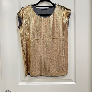 Pinko Gold Sequin Embellished Top with Beaded Sleeves – Size M